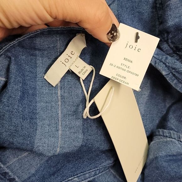 JOIE Xenia Cropped Striped Linen And Cotton-blend Wrap Jumpsuit In Ocean - Picture 13 of 14